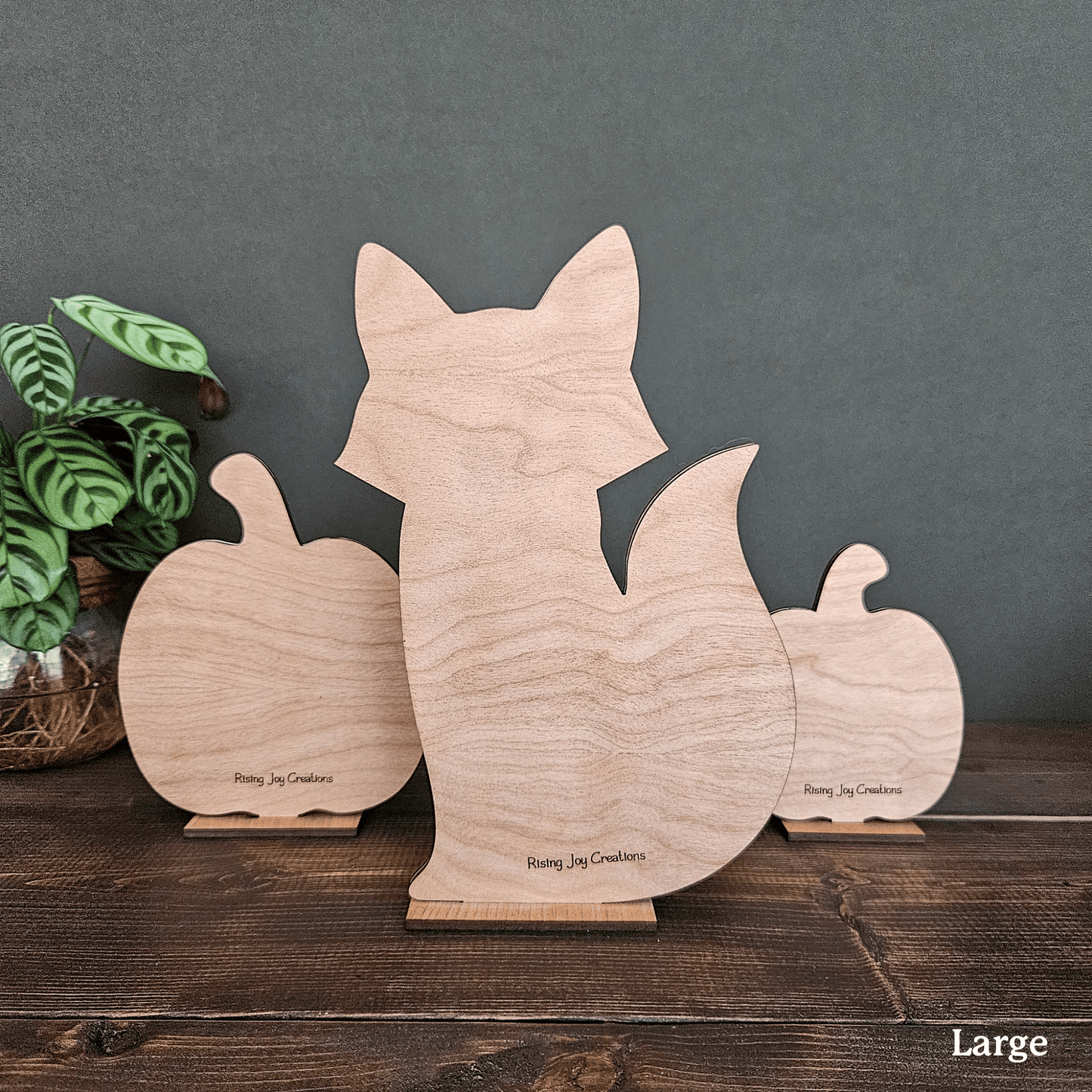 Wooden Fox & Pumpkin Trio – Mini & Large Rustic Woodland Shelf Sitters