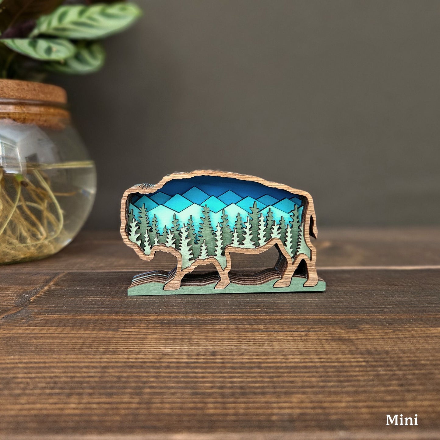 3D Layered Bison Art with Mountains & Trees-New Version!