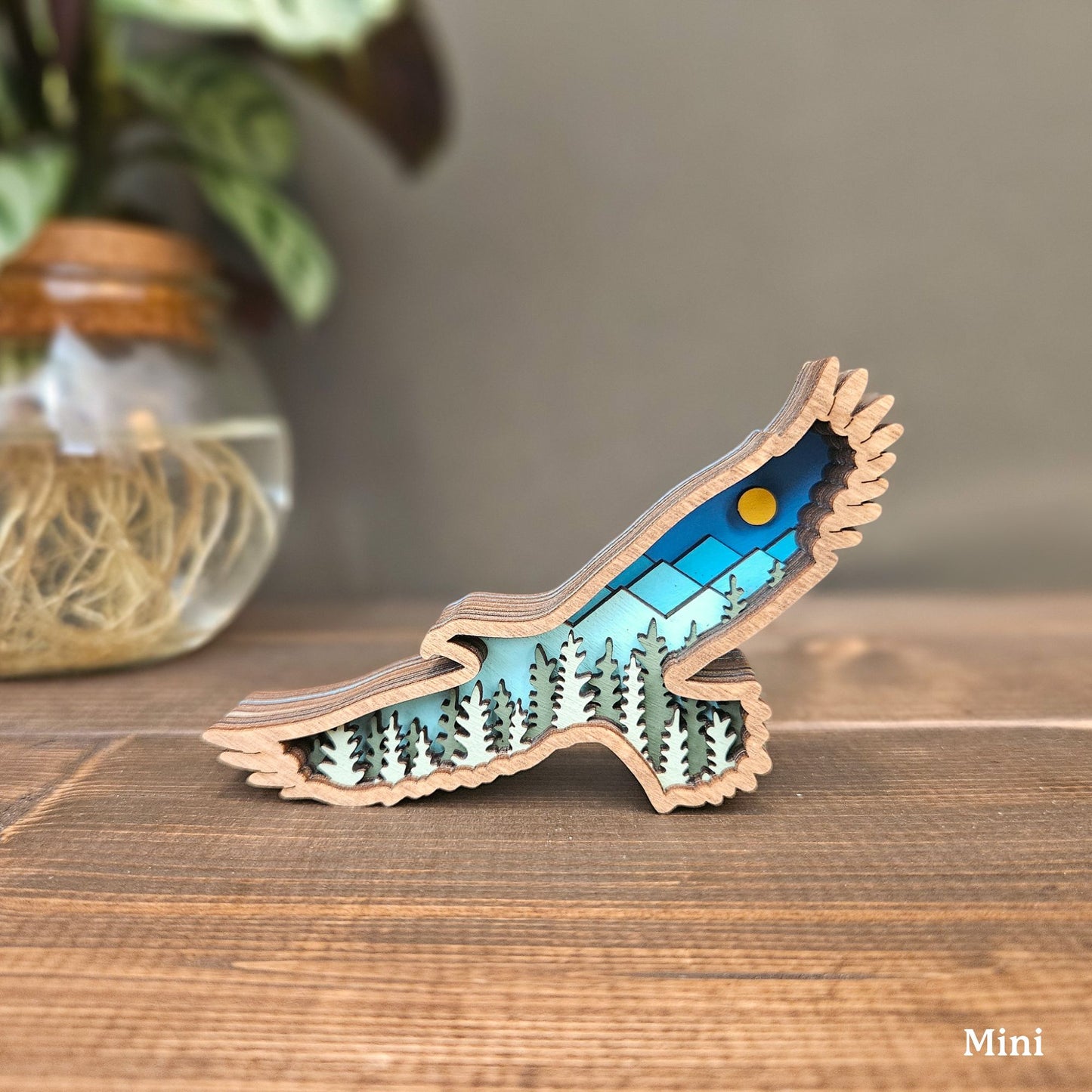 3D Layered Eagle Art with Mountains and Trees-New Version