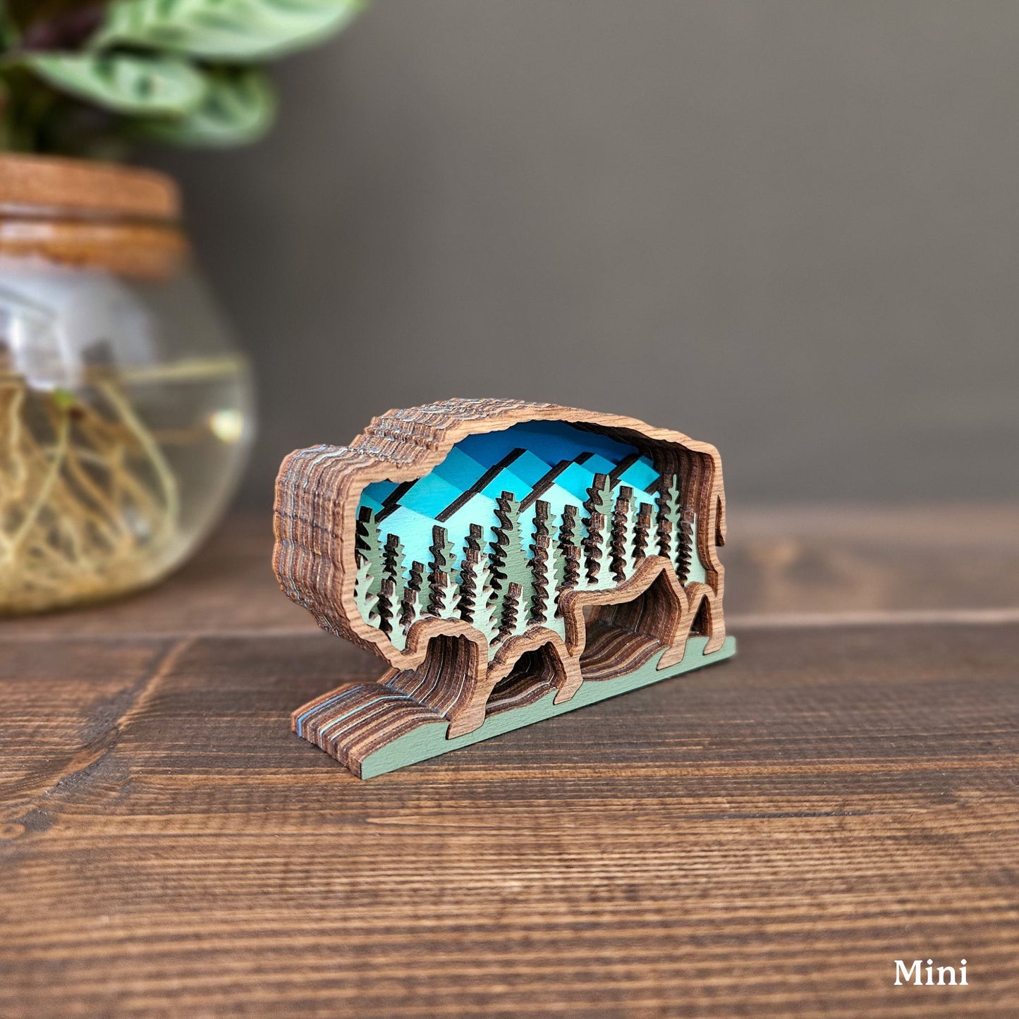 3D Layered Bison Art with Mountains & Trees-New Version!