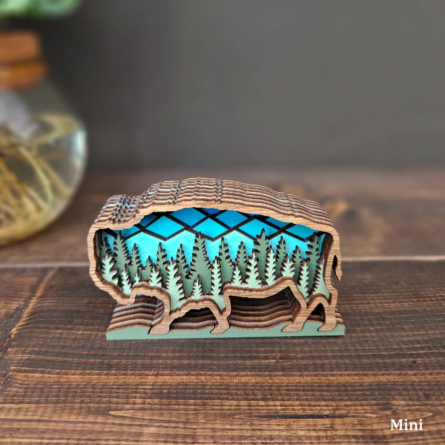 3D Layered Bison Art with Mountains & Trees-New Version!