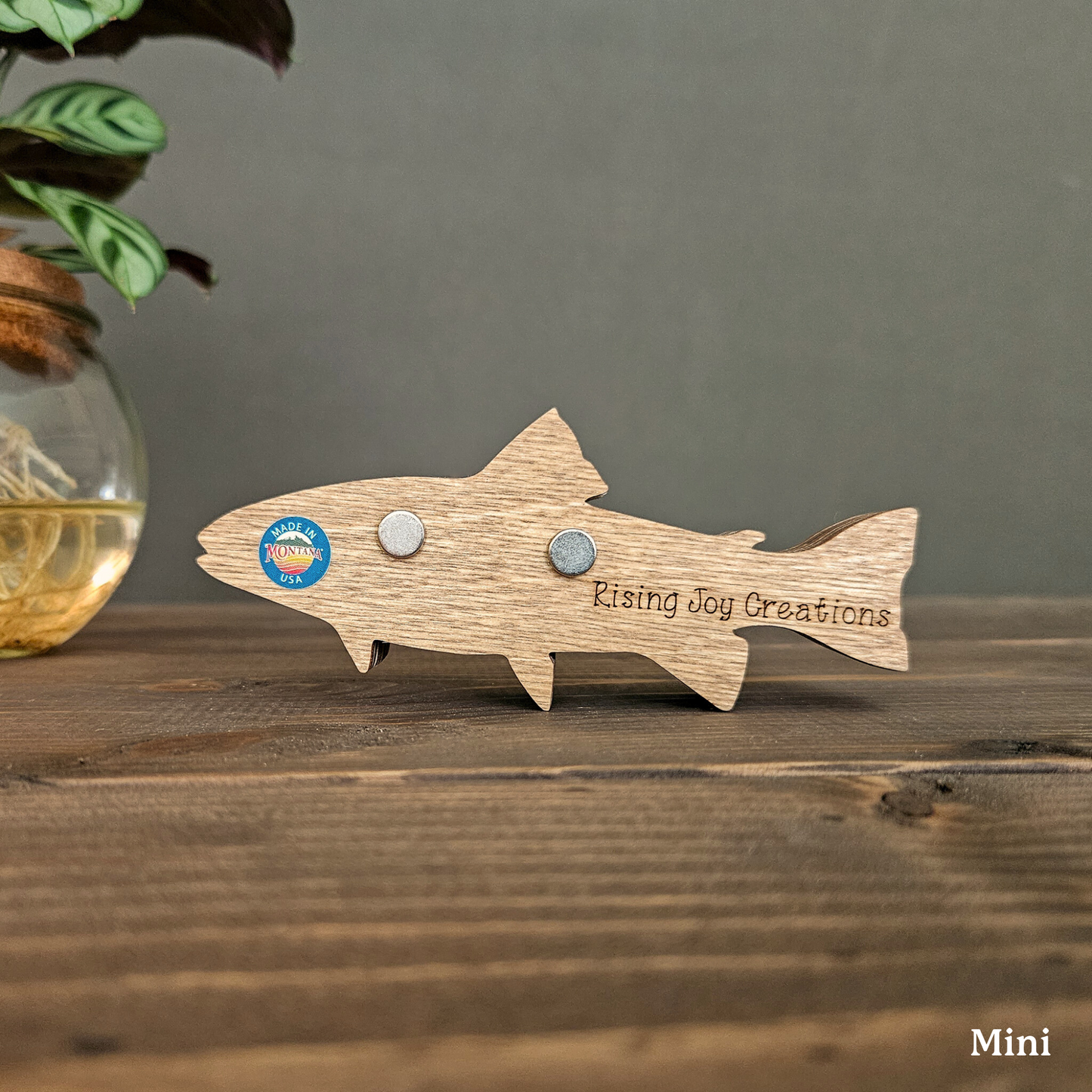 Layered Wood Fish Art With Mountains and Trees