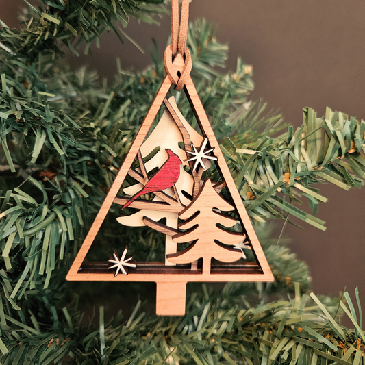 Cardinal Nature Scene Christmas Tree Ornament