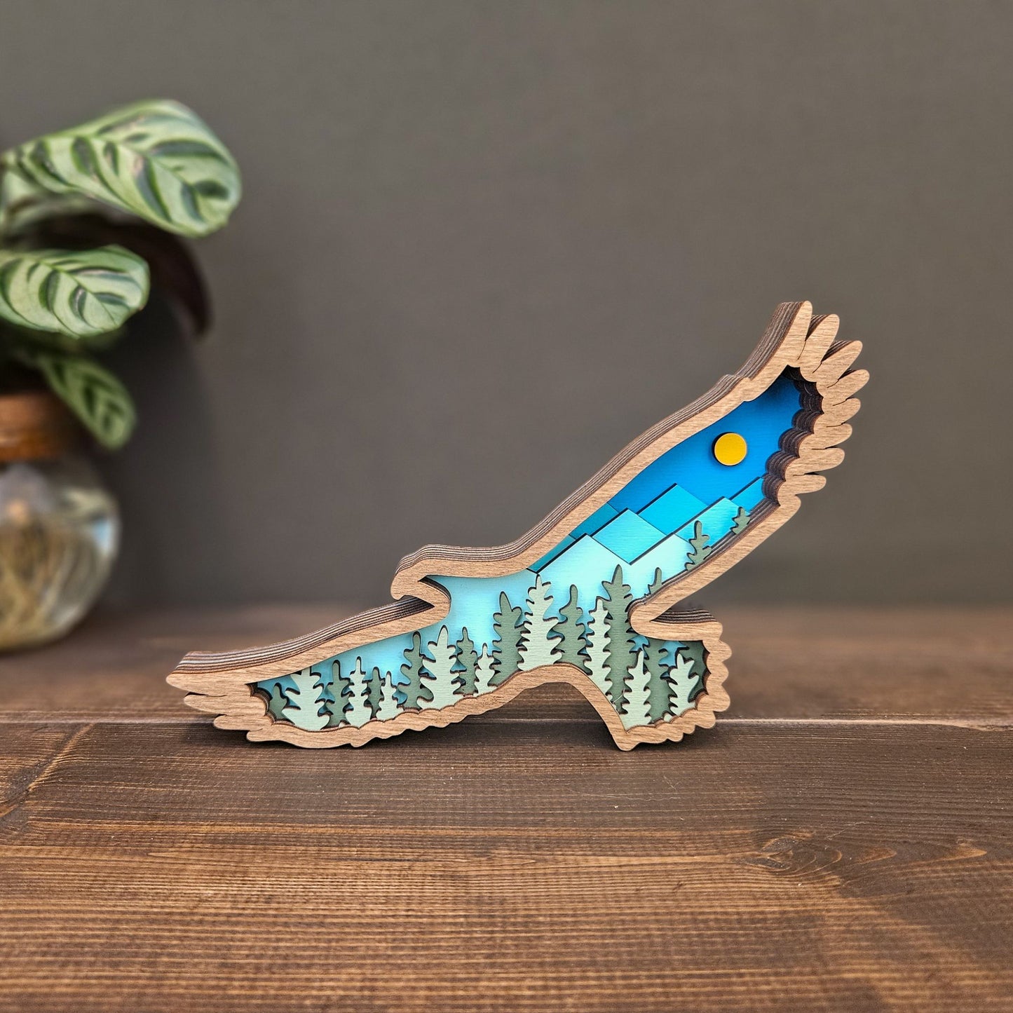 3D Layered Eagle Art with Mountains and Trees-New Version