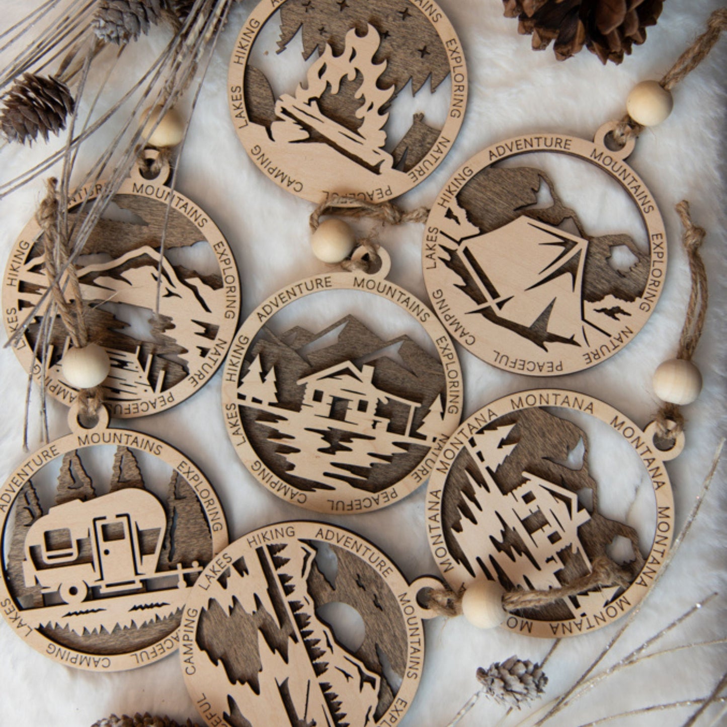 Log Cabin on the Lake Scene Christmas Tree Ornament (Great Outdoors Collection)