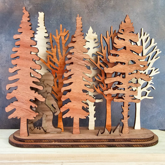 Bigfoot and Grass Interchangeable Forest Scene Mantel Decoration