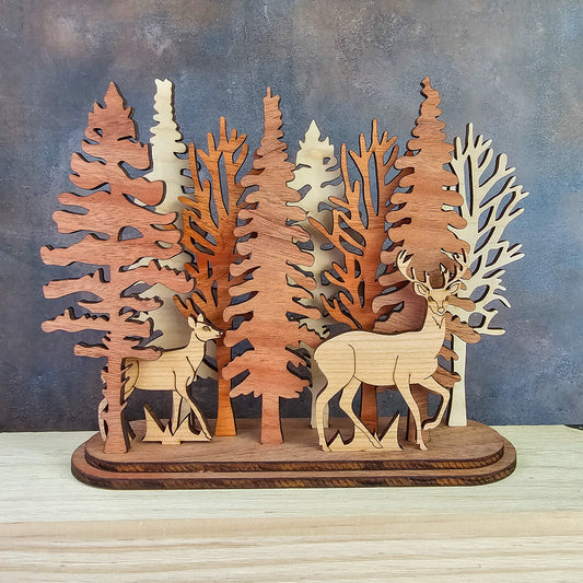 Deer Pair Interchangeable Forest Scene Mantel Decoration
