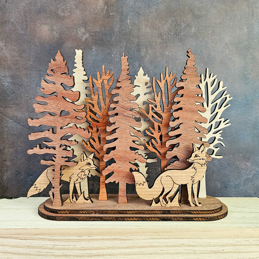 Fox Pair Interchangeable Forest Scene Mantel Decoration