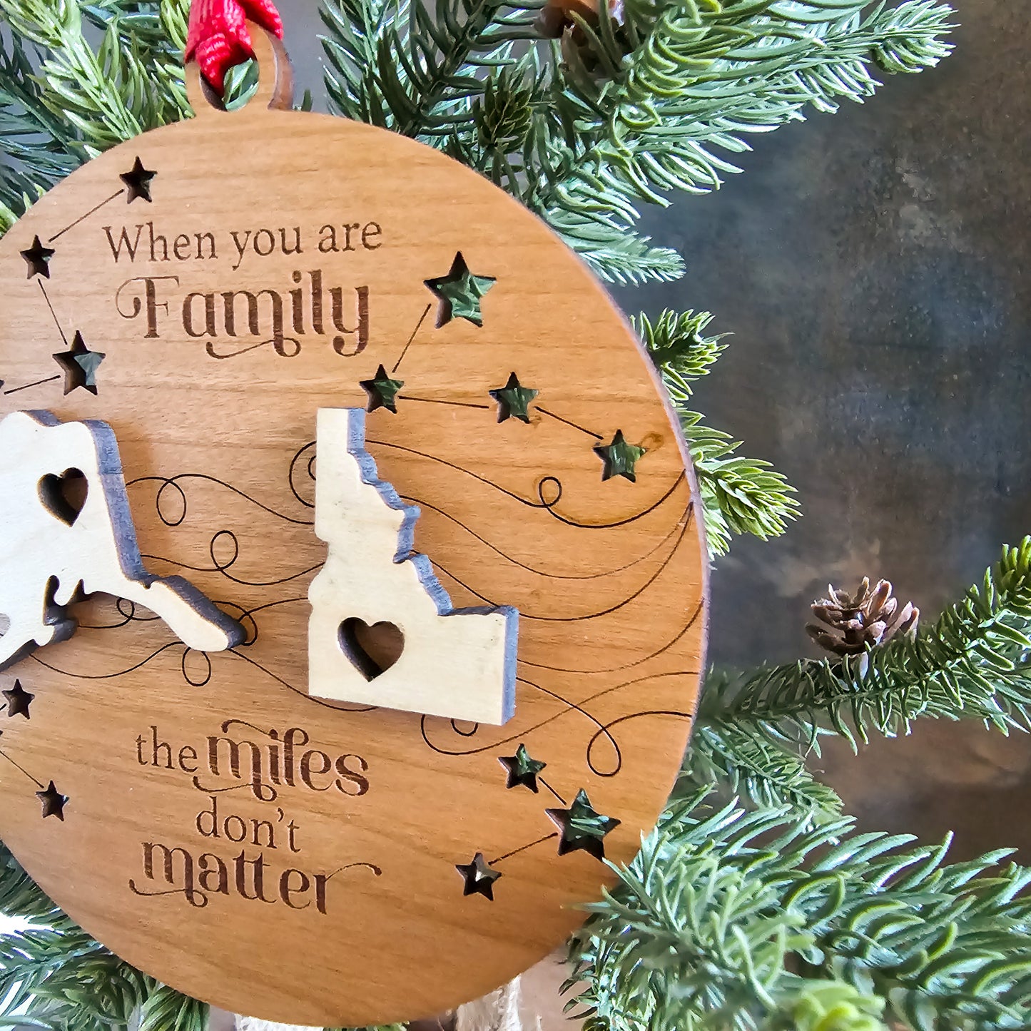 Personalized "When You Are Family, The Miles Don't Matter" Christmas Ornament