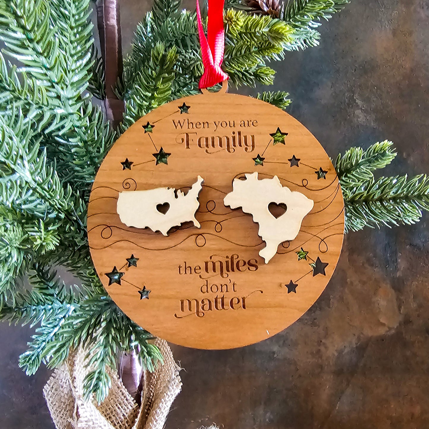 Personalized "When You Are Family, The Miles Don't Matter" Christmas Ornament