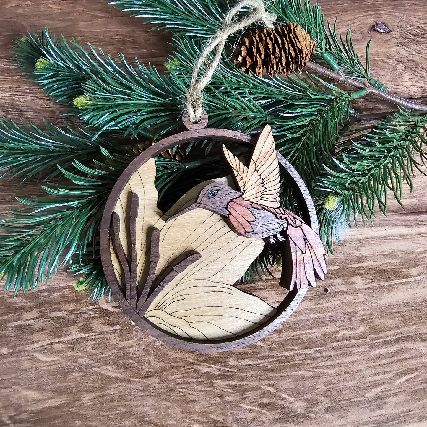 Wood Quilt Hummingbird Ornament-Painted