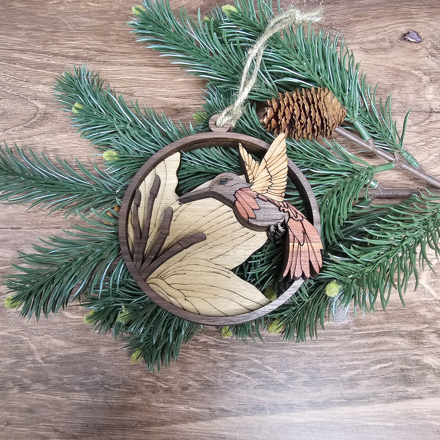 Wood Quilt Hummingbird Ornament-Painted