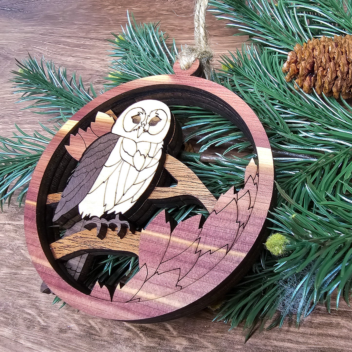 Wood Quilt Owl Ornament-Painted