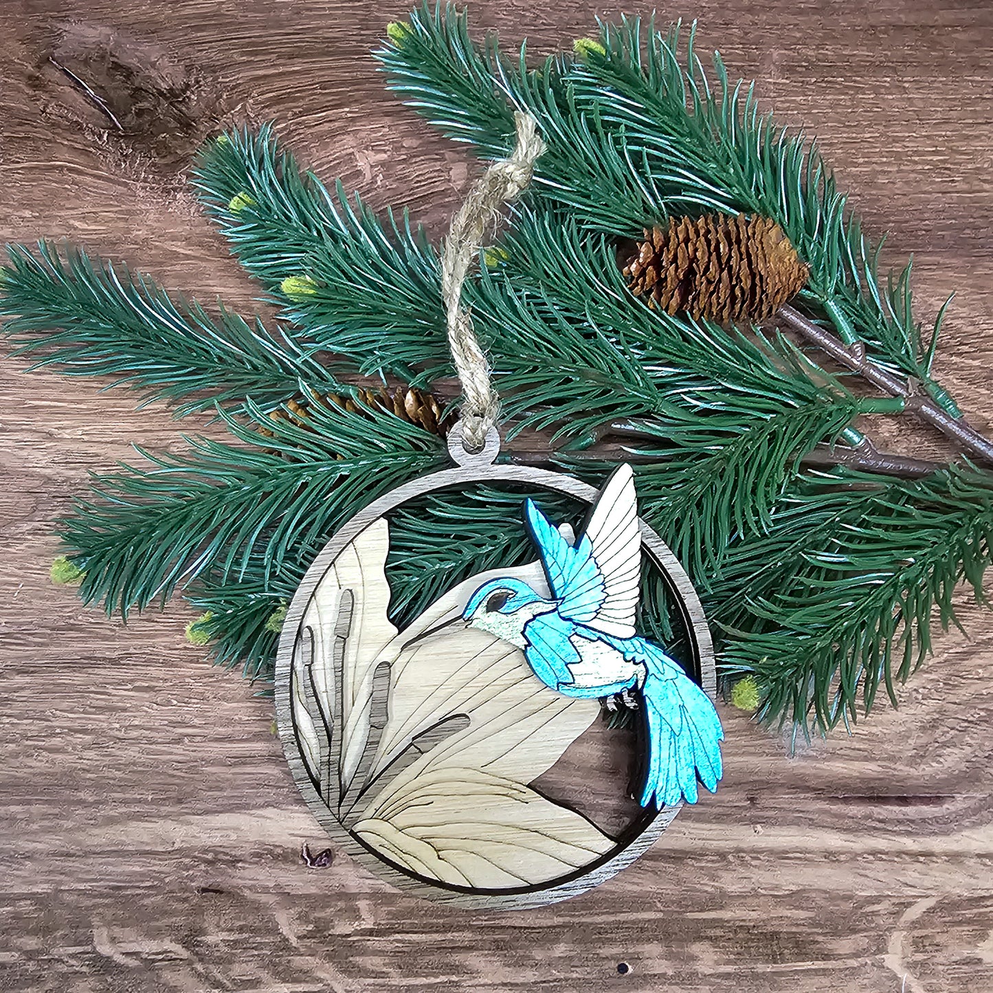 Wood Quilt Hummingbird Ornament-Painted