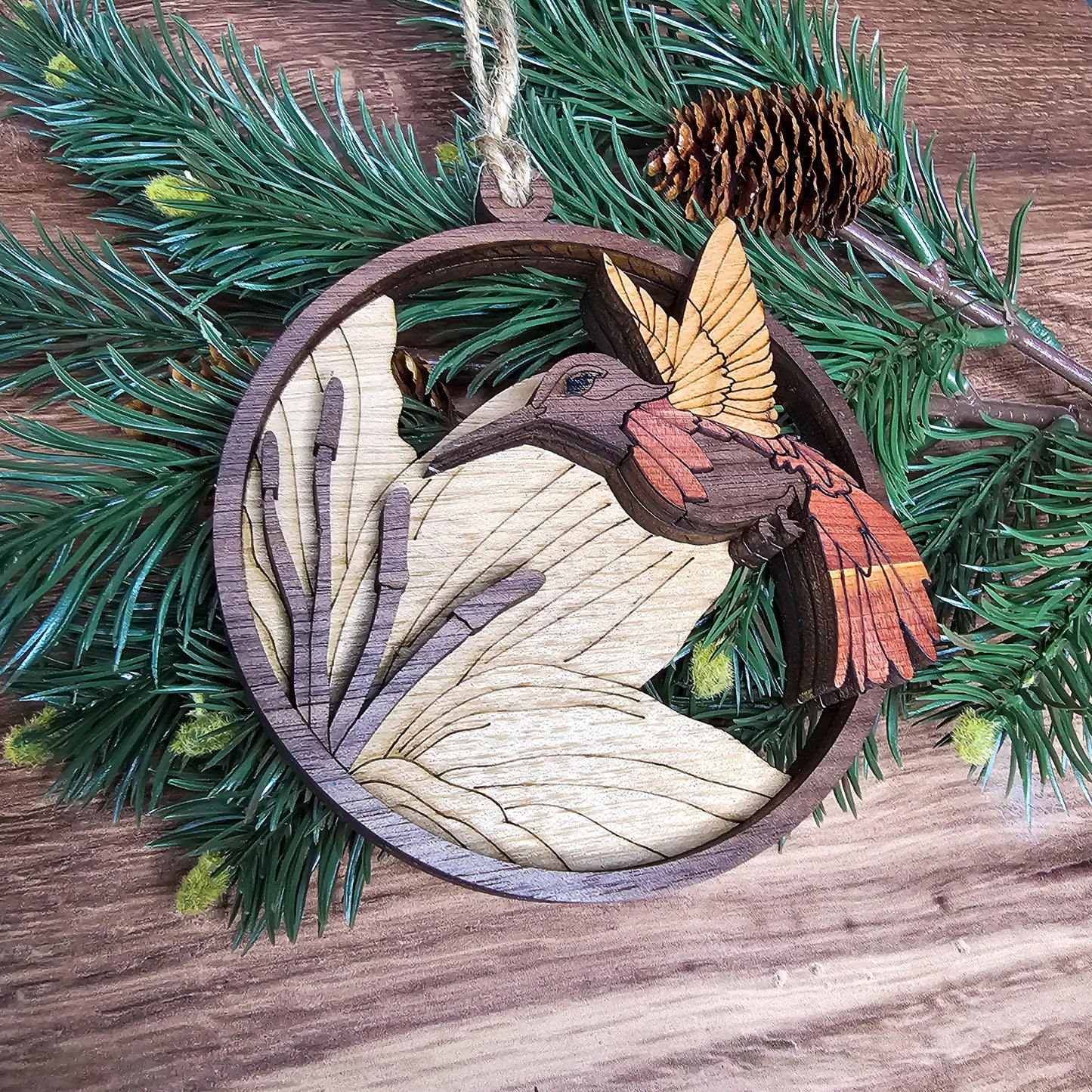 Wood Quilt Hummingbird Ornament-Painted