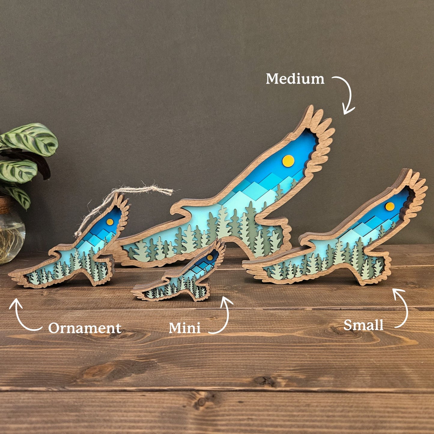 3D Layered Eagle Art with Mountains and Trees-New Version