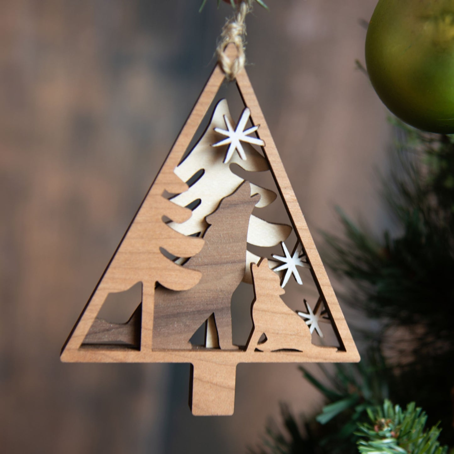 Wolf Nature Scene Christmas Tree Ornament