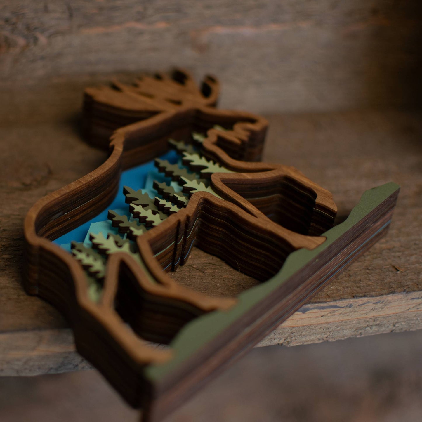 3D Layered Wood Majestic Moose Wall Art with Mountain and Forest Landscape