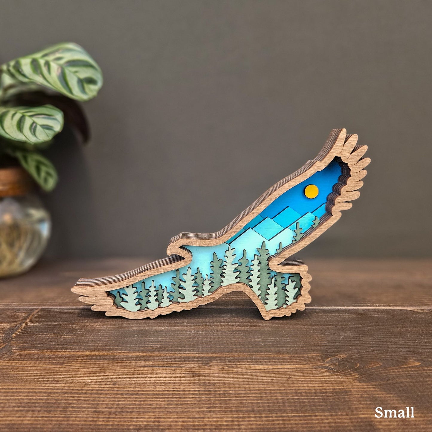 3D Layered Eagle Art with Mountains and Trees-New Version