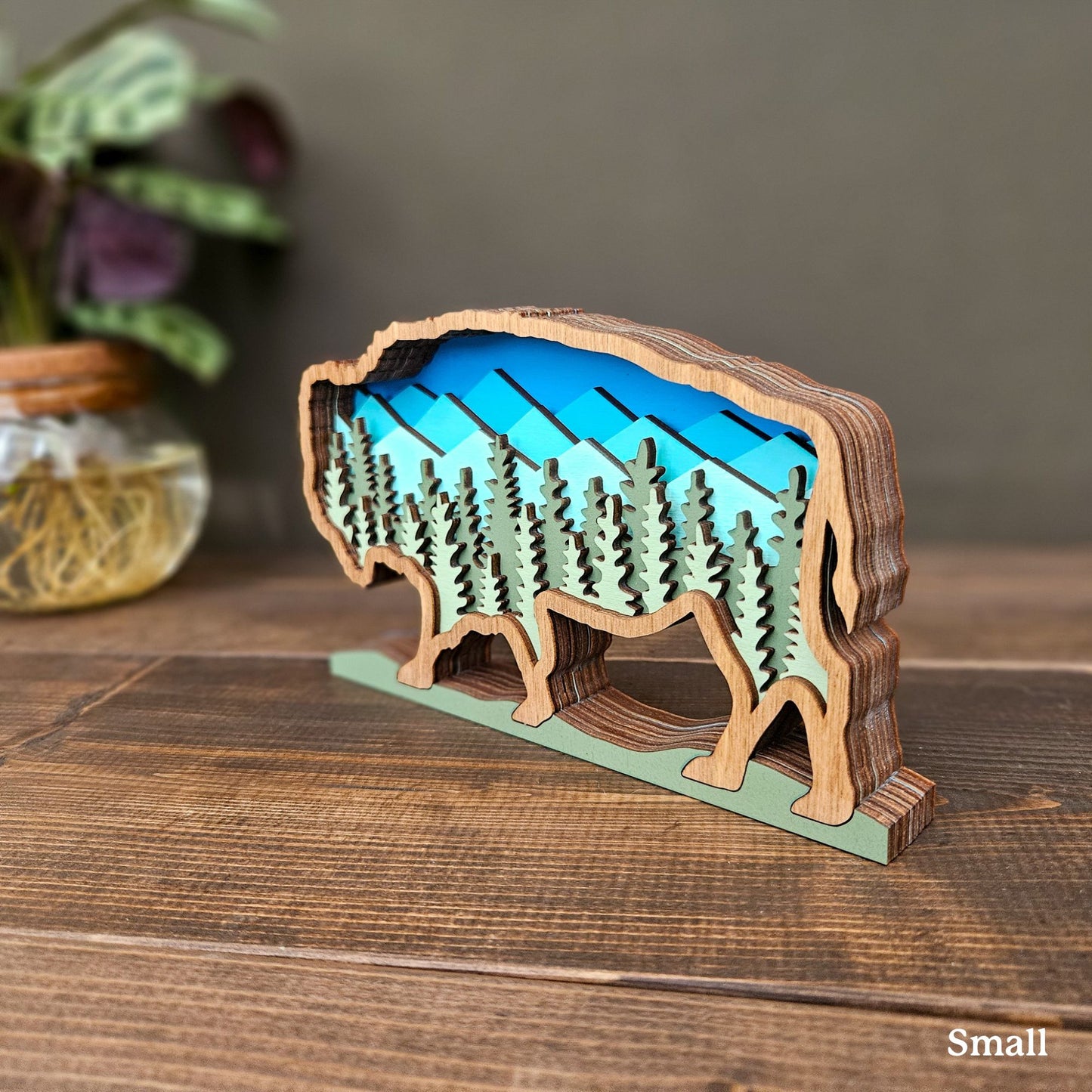 3D Layered Bison Art with Mountains & Trees-New Version!