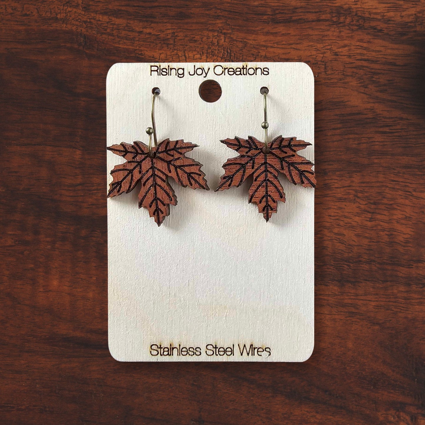 Hand-Painted Maple Wood Maple Leaf Fall Dangle Earrings