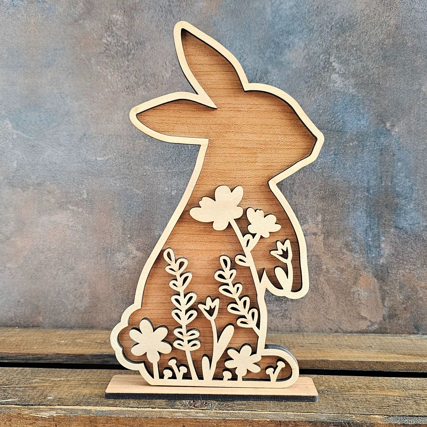 Wooden Floral Bunny Trio Easter Decor – Spring Rabbit Shelf Sitters