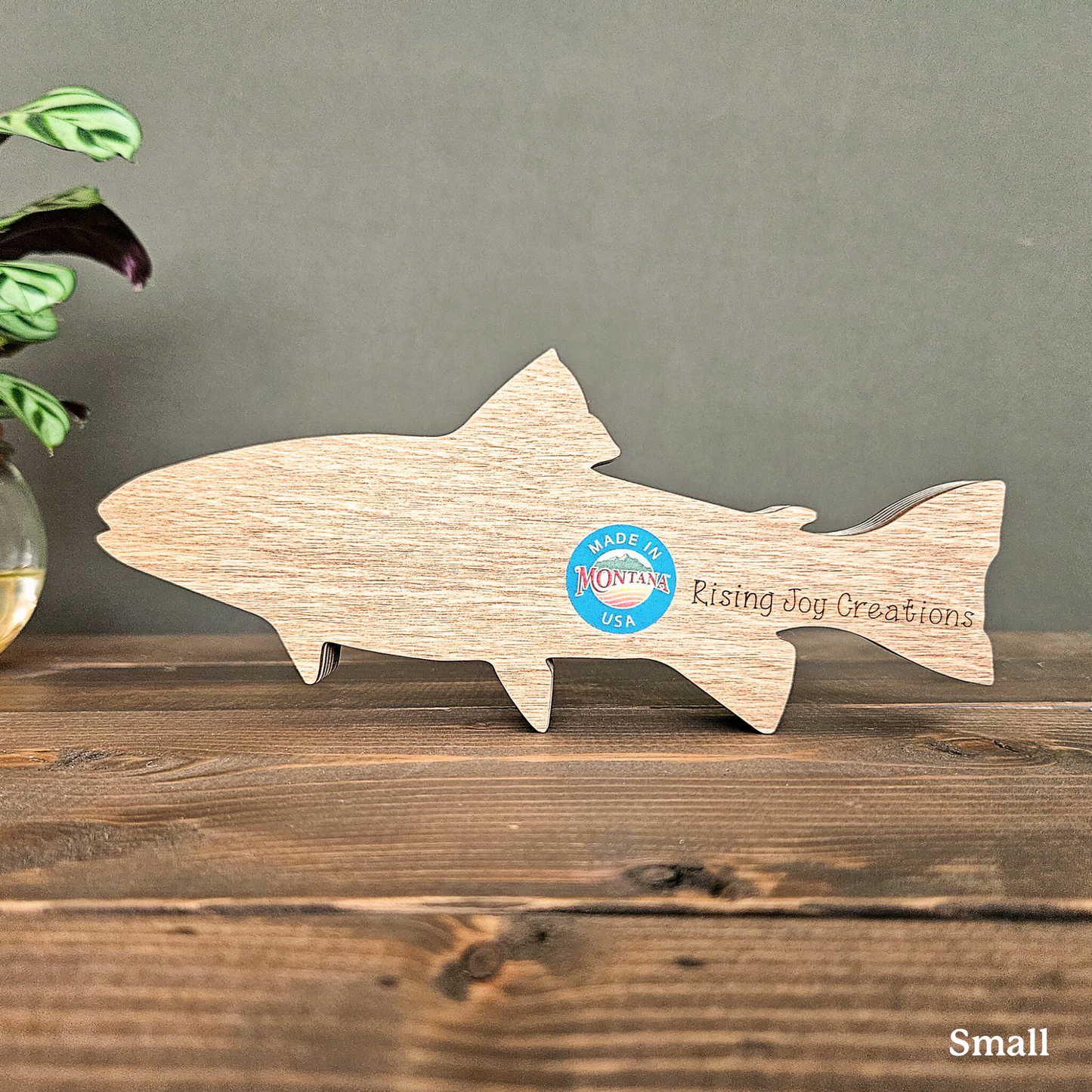 Layered Wood Fish Art With Mountains and Trees