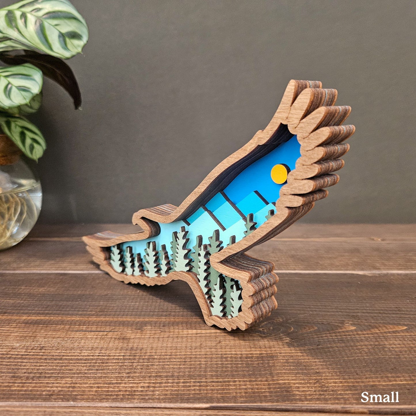 3D Layered Eagle Art with Mountains and Trees-New Version