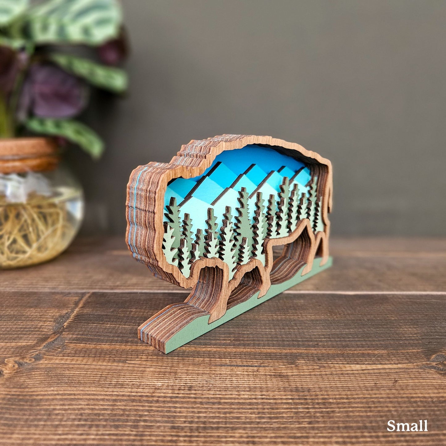 3D Layered Bison Art with Mountains & Trees-New Version!