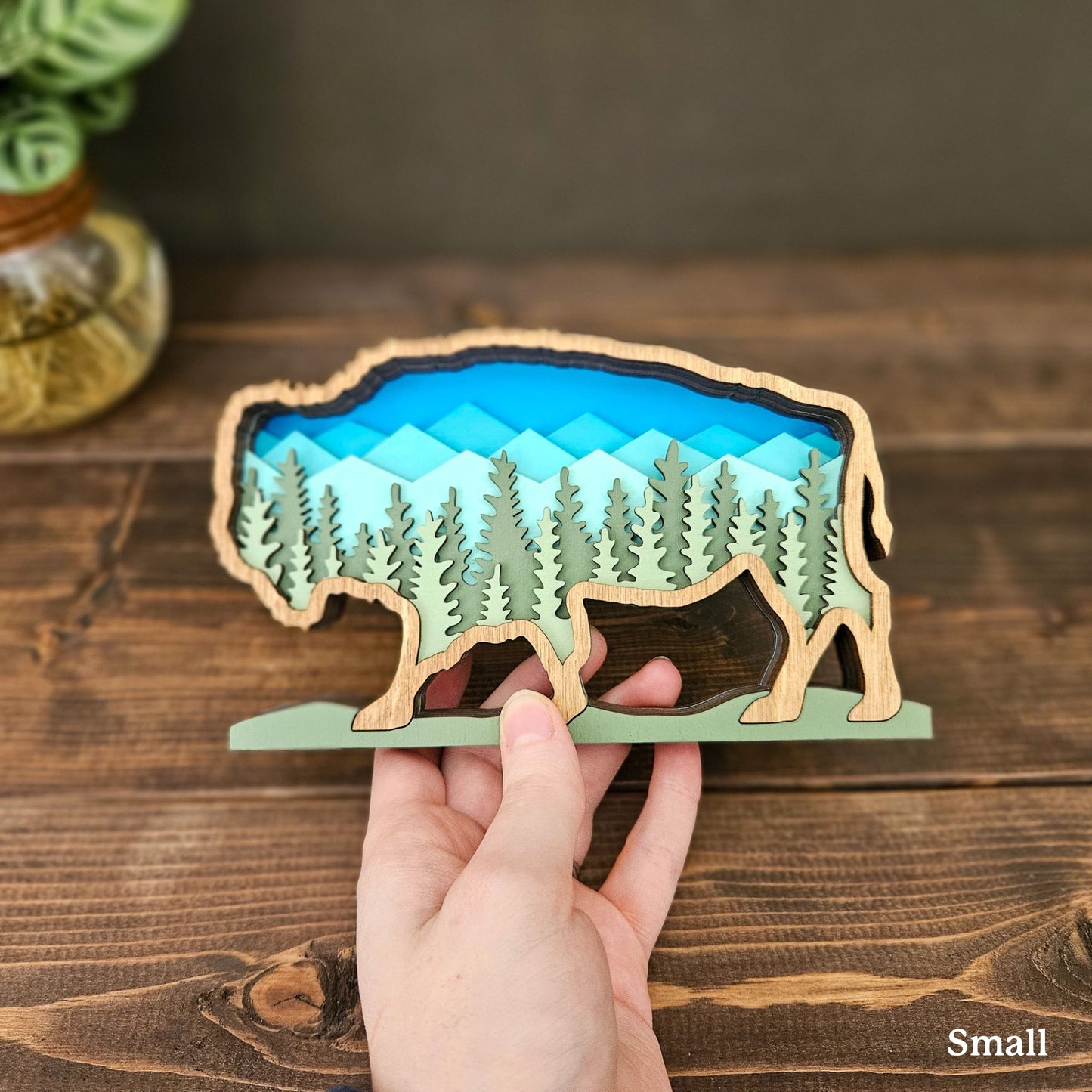 3D Layered Bison Art with Mountains & Trees-New Version!