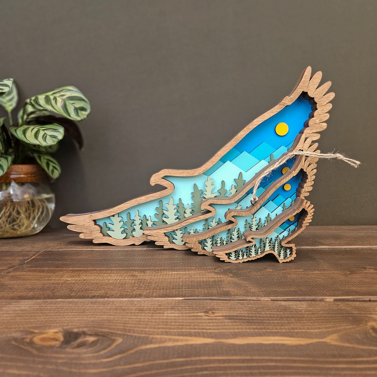 3D Layered Eagle Art with Mountains and Trees-New Version
