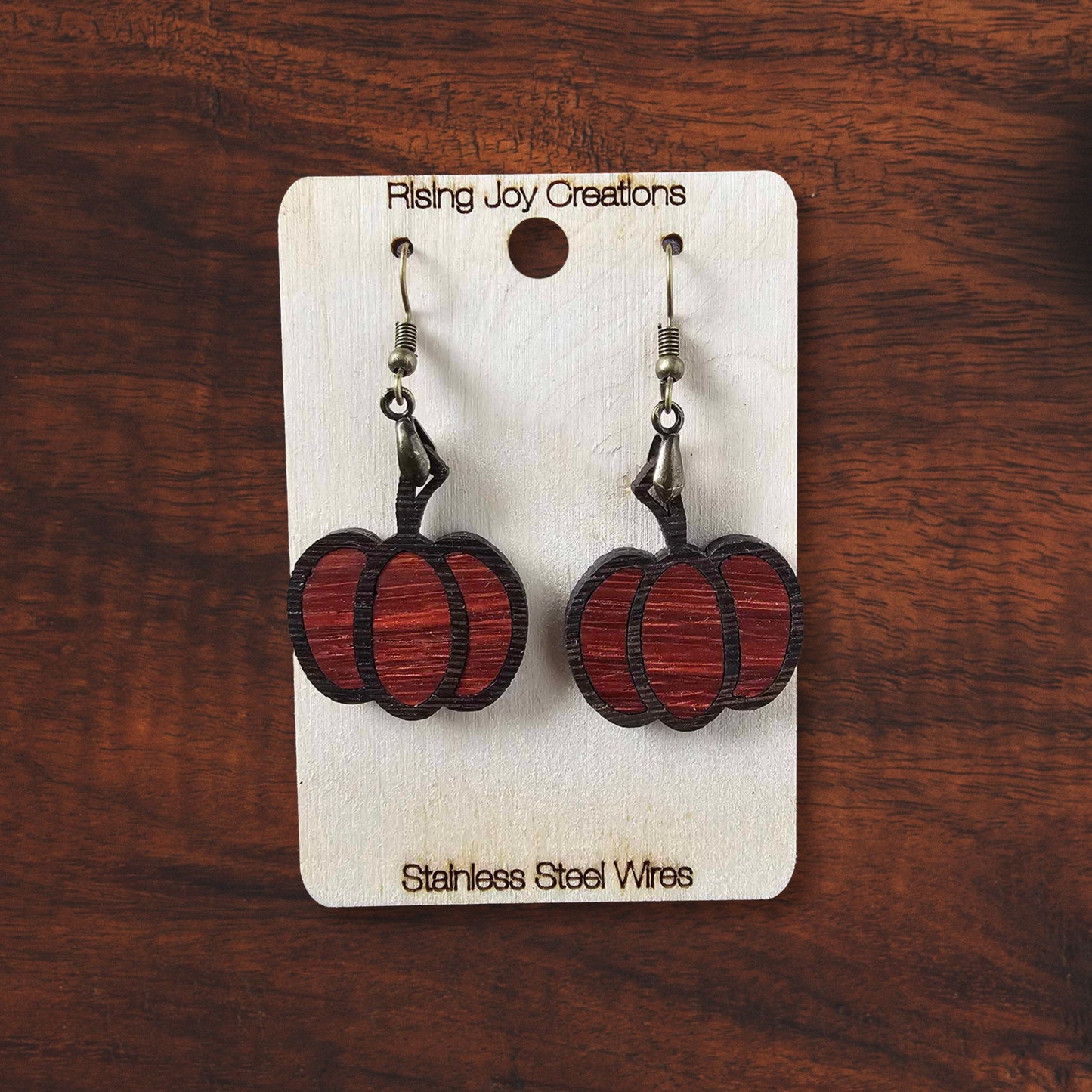 Wood Pumpkin Dangle Earrings