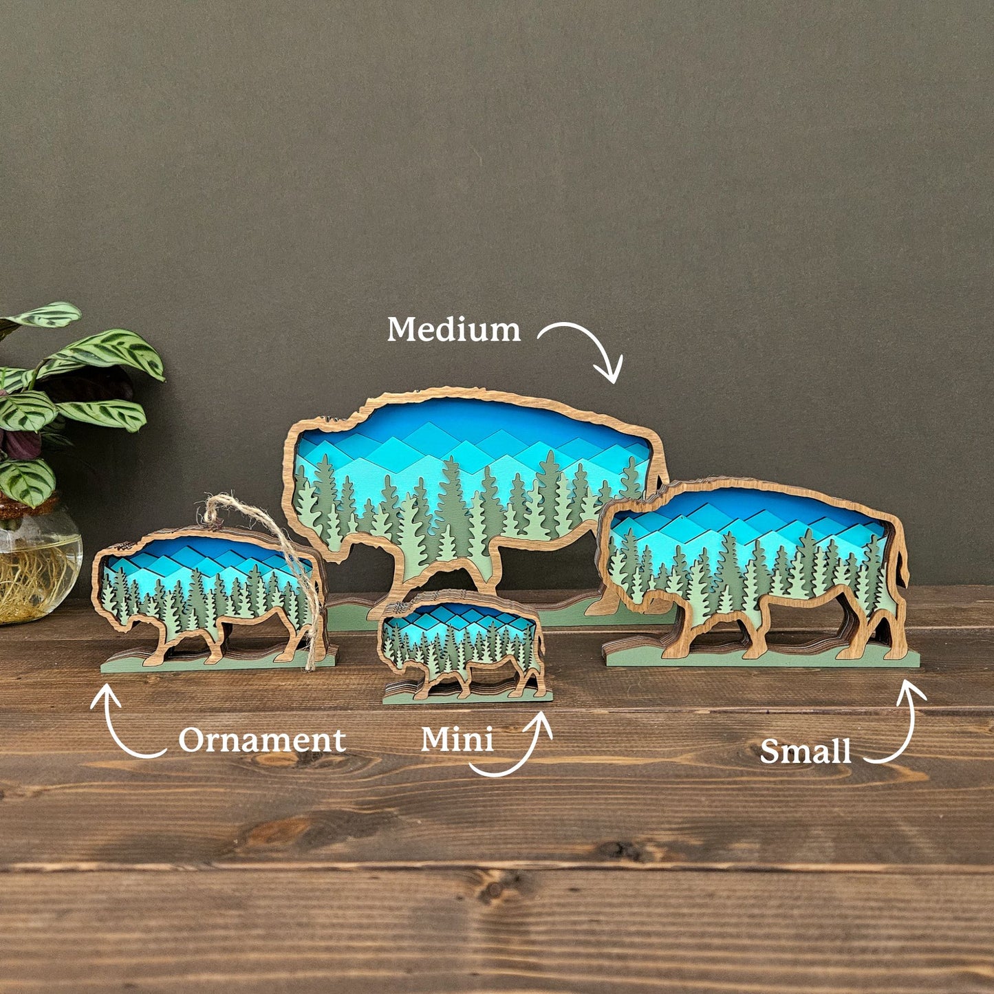 3D Layered Bison Art with Mountains & Trees-New Version!