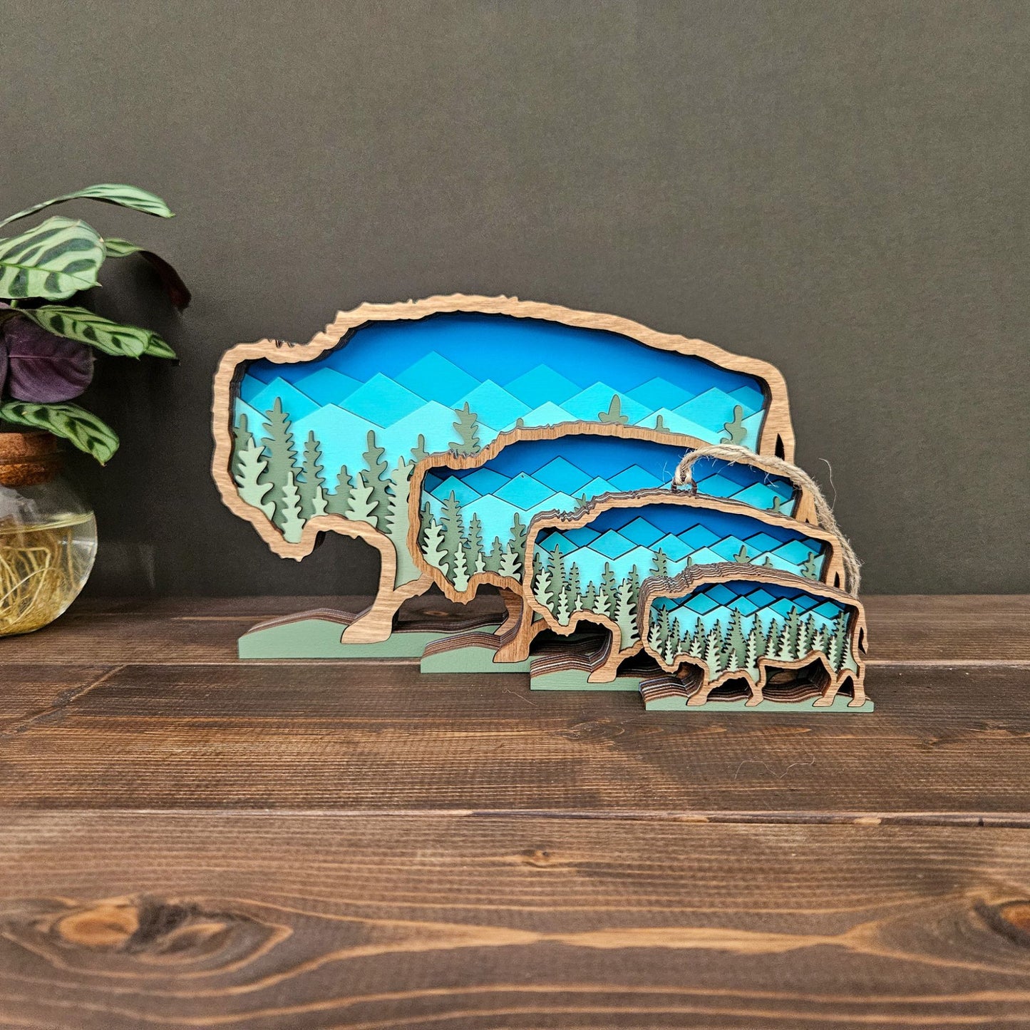 3D Layered Bison Art with Mountains & Trees-New Version!