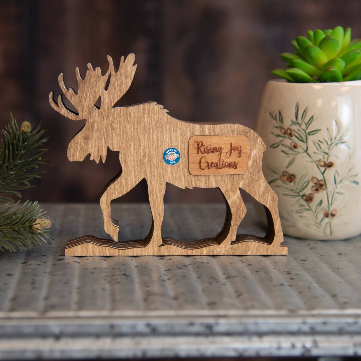 3D Layered Wood Majestic Moose Wall Art with Mountain and Forest Landscape