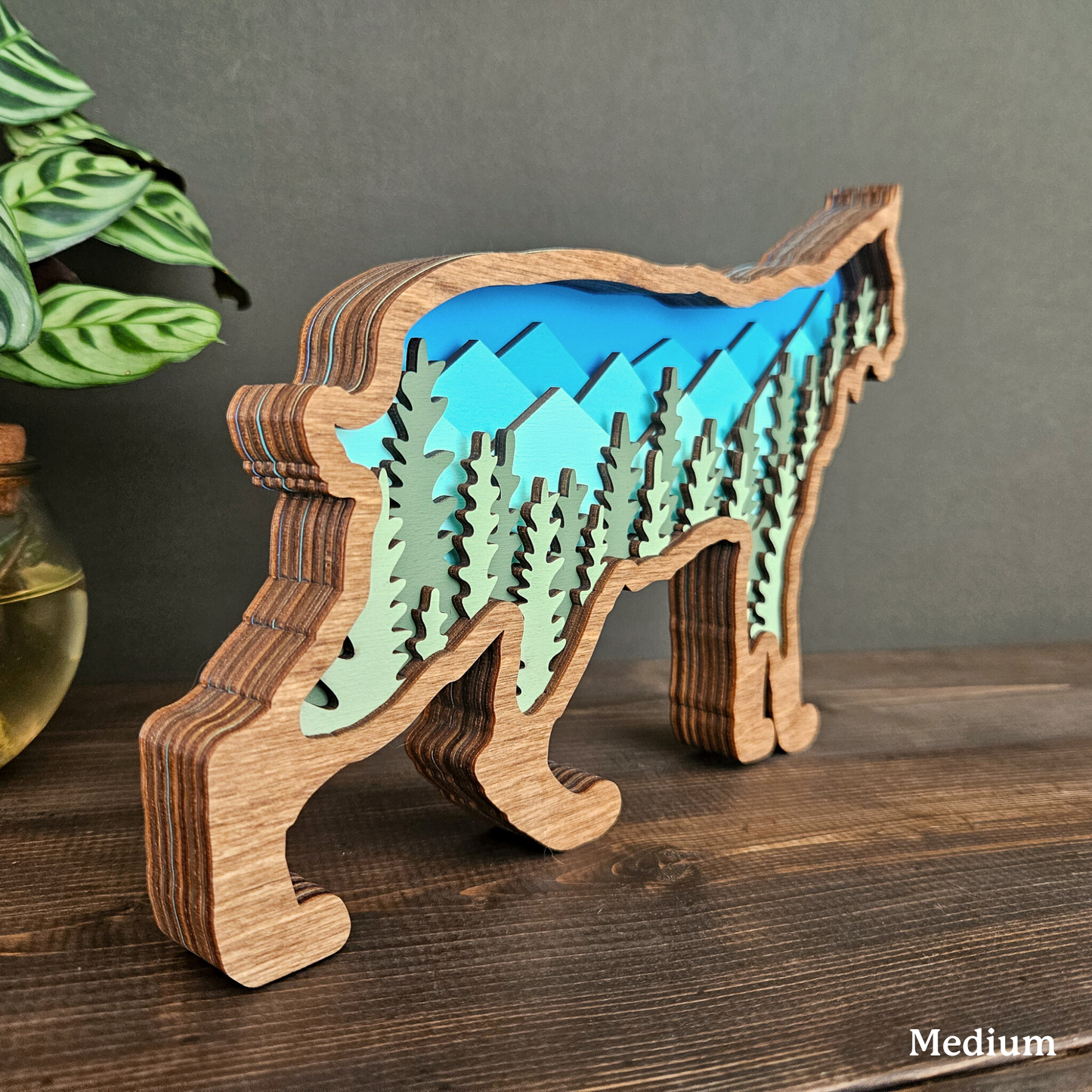 3D Bobcat Art with Mountains and Trees