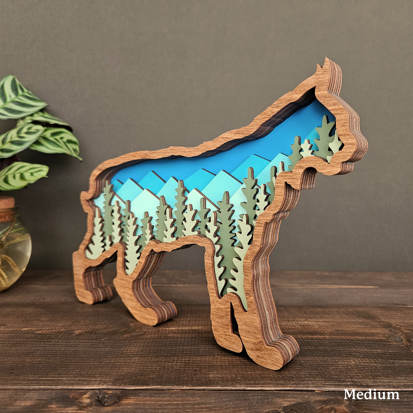 3D Bobcat Art with Mountains and Trees