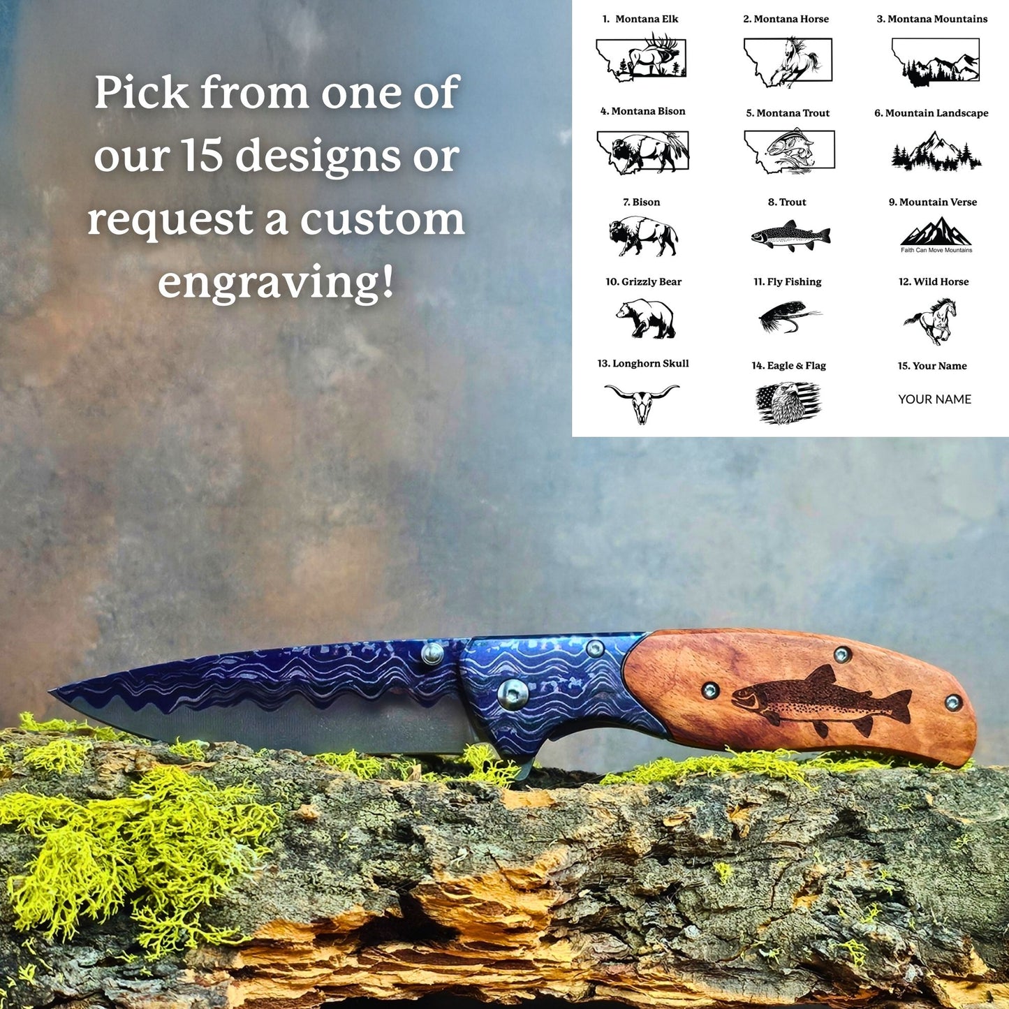 Personalized Blue Wave Knife