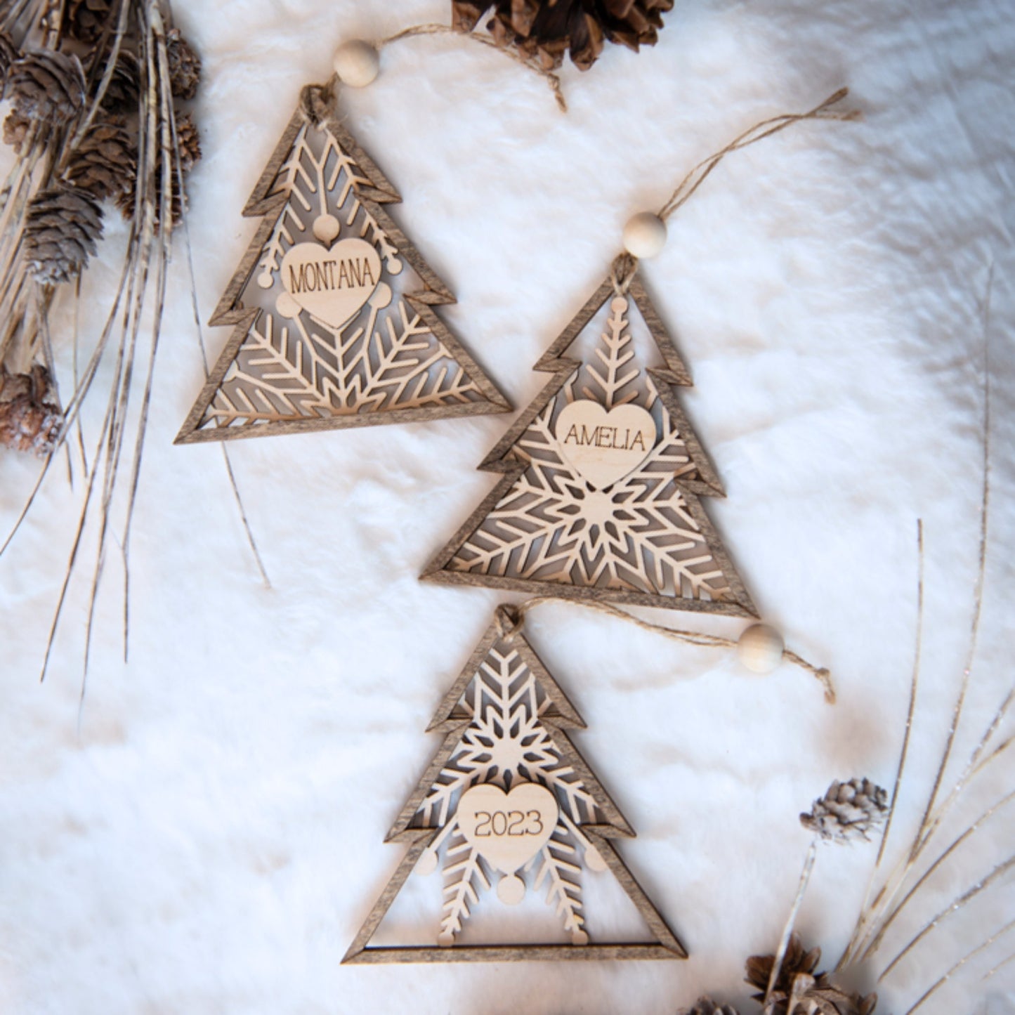 Snowflake Christmas Tree Ornament with Personalized Heart