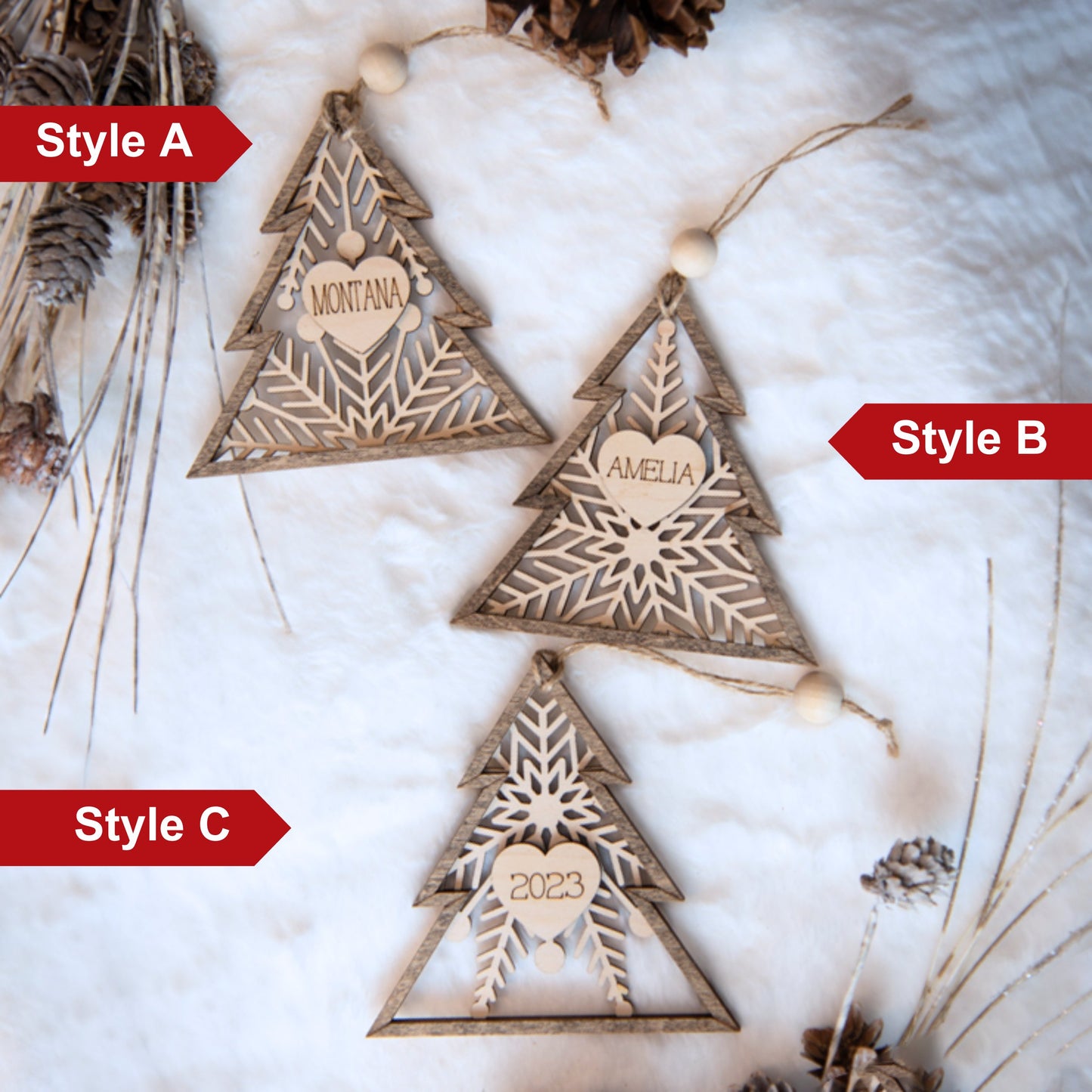Snowflake Christmas Tree Ornament with Personalized Heart