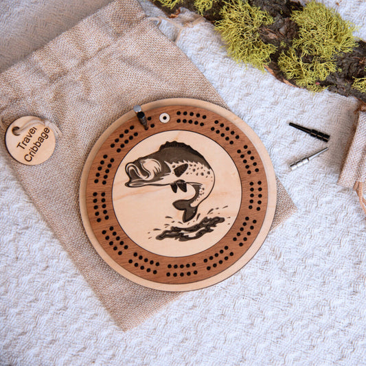 Bass Fish Engraved Mini Circle Cribbage Board