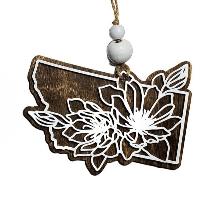 Montana State & Bitterroot Flower Christmas Tree Ornament