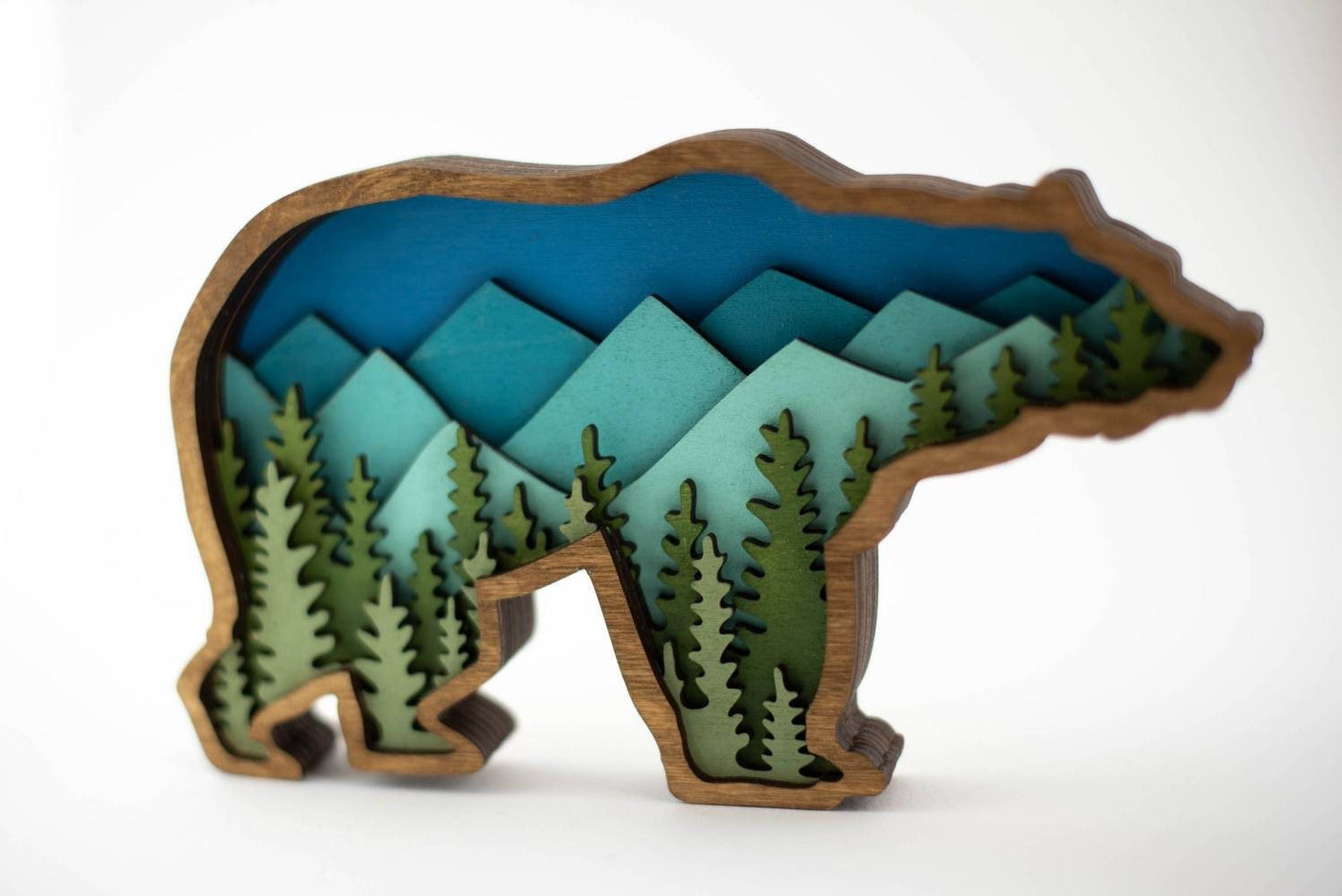 Layered Bear Wall Art with Mountains and Trees