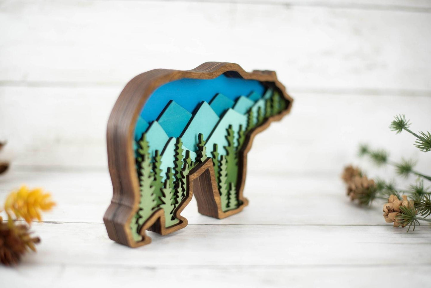 Bear Nursery Art with Mountains & Trees
