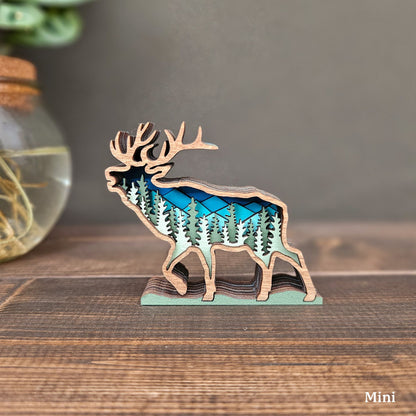 Layered Elk Art with Mountains and Trees-New Version!