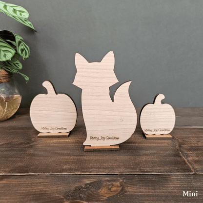 Wooden Fox & Pumpkin Trio – Mini & Large Rustic Woodland Shelf Sitters