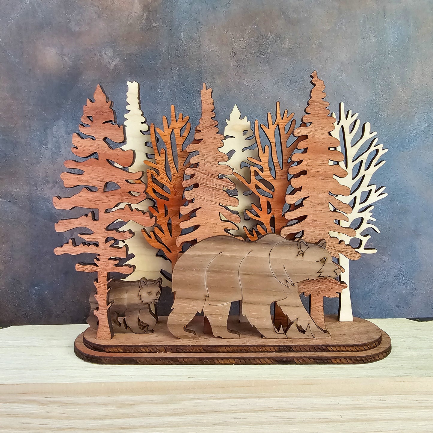 Bear and Cub Interchangeable Forest Scene Mantel Decoration