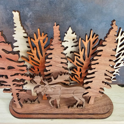 Moose and Grass Interchangeable Forest Scene Mantel Decoration