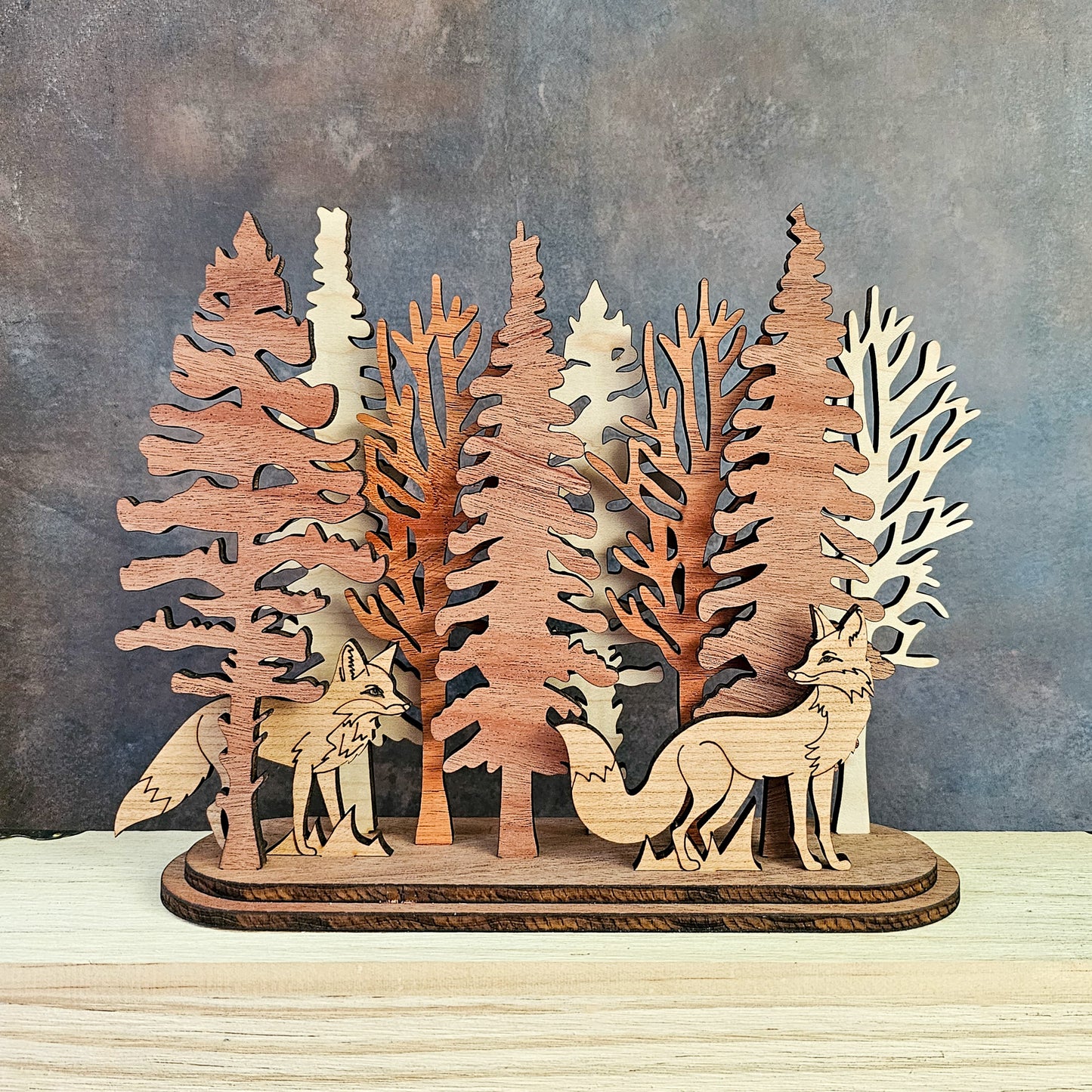 Fox Pair Interchangeable Forest Scene Mantle Decoration