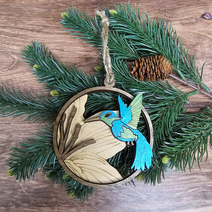 Wood Quilt Hummingbird Ornament-Natural